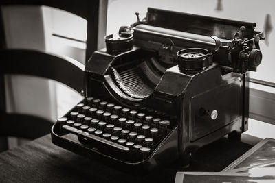 High angle view of vintage car on table