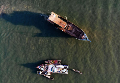 High angle view of boats on sea