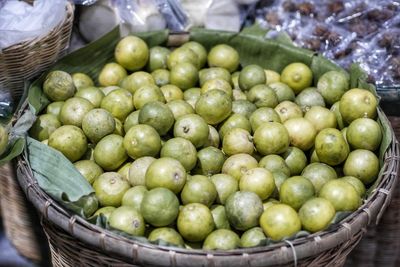 High angle view of apples in basket