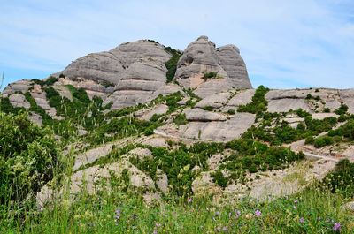 Low angle view of rock formation against sky