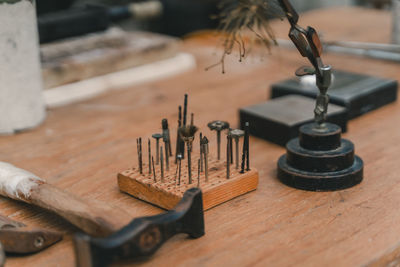 High angle view of chain on table