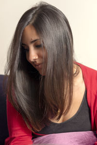 Close-up portrait of a beautiful young woman