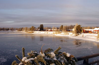 Scenic view of snow covered landscape against sky