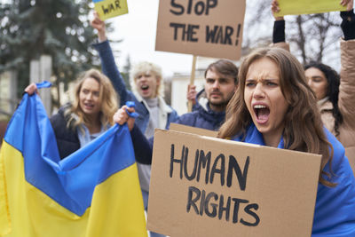 People protesting against war