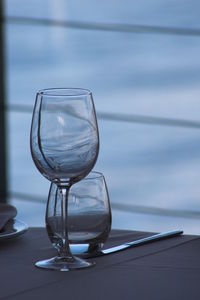 Close-up of water on table against sea