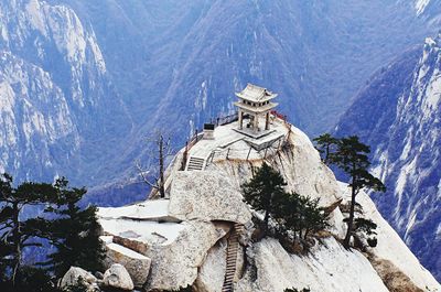 High angle view of temple on rocky mountain