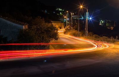 Light trails on street at night