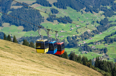 Overhead cable car on field