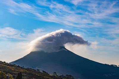 Scenic view of mountain against sky and cloud on top