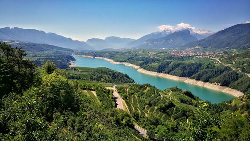 Scenic view of lake amidst mountains