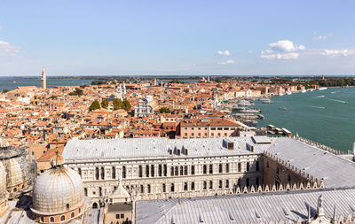 High angle view of buildings in city