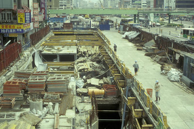 High angle view of industry in city