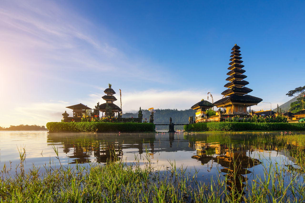 Beautiful morning at Bali lake Beratan temple - Bali, Indonesia