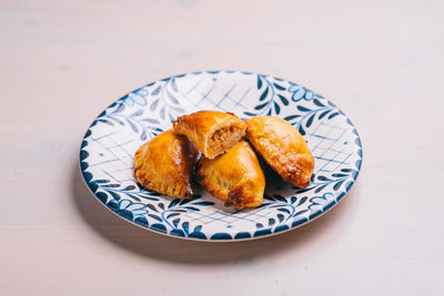 High angle view of food in plate on table