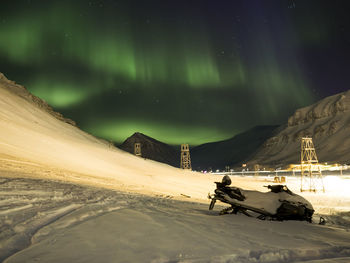 Scenic view of snowy landscape against sky at night