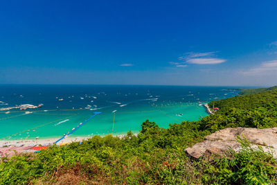 Scenic view of sea against blue sky