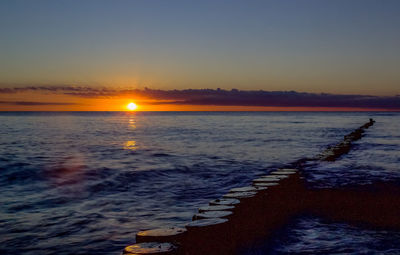 Scenic view of sea against clear sky during sunset