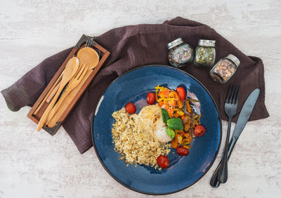 Food in plate on table