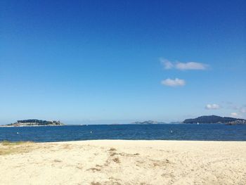 Scenic view of sea against clear blue sky