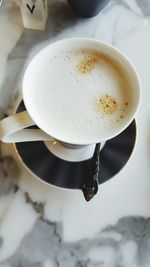 High angle view of coffee on table