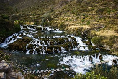 High angle view of waterfall on landscape