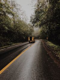 Car moving on road amidst trees