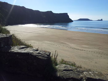 Scenic view of sea against clear sky