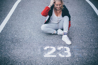 High angle view of woman on road