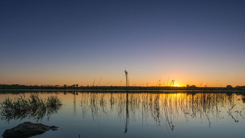 Scenic view of lake at sunset