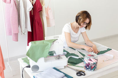 Woman working on table