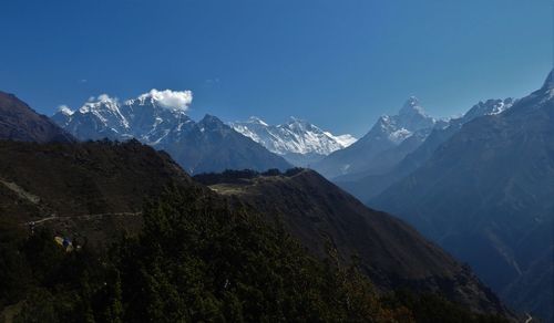 Scenic view of mountains against sky during winter