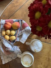 High angle view of fruits on table