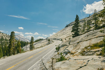 Winding empty highway in yosmite national park in northern california.
