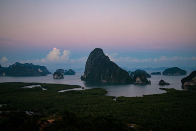 Scenic view of sea against sky during sunset, at samet nangshe viewpoint, phang nga provide thailand 
