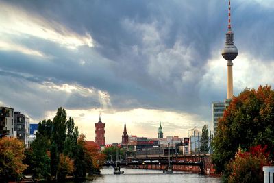 View of buildings against cloudy sky