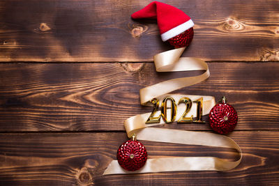 Directly above shot of christmas decoration on table