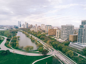 High angle view of cityscape against sky