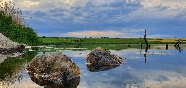 Scenic view of lake against sky