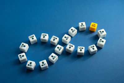 Close-up of toy blocks on blue background