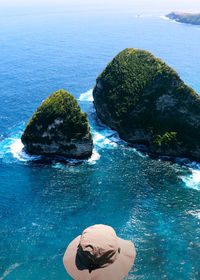 High angle view of man swimming in sea
