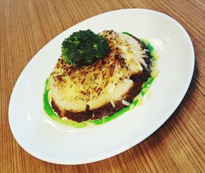 High angle view of food in plate on table