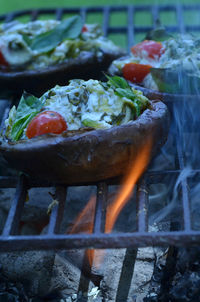 Close-up of food on barbecue grill