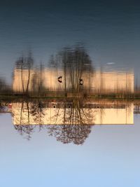 Reflection of tree in lake against sky