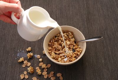 High angle view of breakfast on table