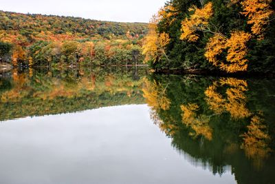 Scenic view of lake against sky during autumn