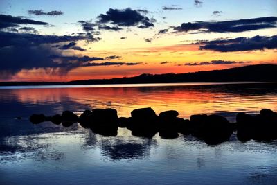 Scenic view of lake at sunset