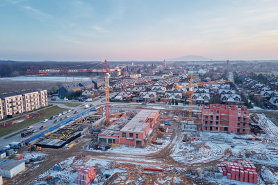 High angle view of cityscape against sky