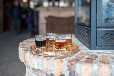 Close-up of beer glass on table