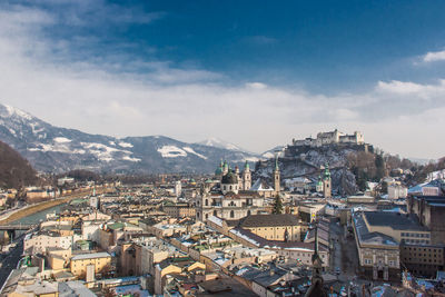 High angle view of townscape against sky