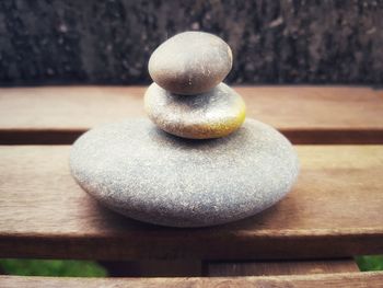 Close-up of stone stack on rock, zen concept 